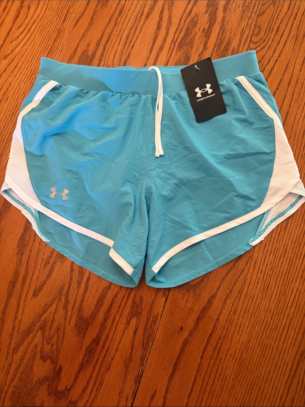 Under Armour Women's Aqua Teal Athletic Shorts with White Trim - Picture 1 of 5